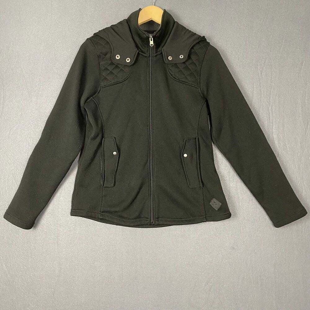 Eddie Bauer Jacket Womens Medium Green Fleece Lined Full Zip Hooded Outdoor Cozy